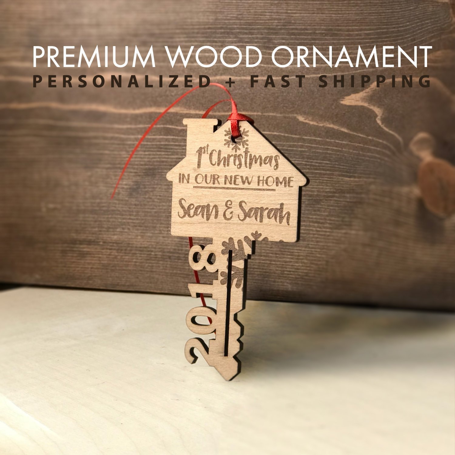 Non-Personalized 2020 First Christmas in Our New Home Wooden Key Shape Ornament with Gift Box and String